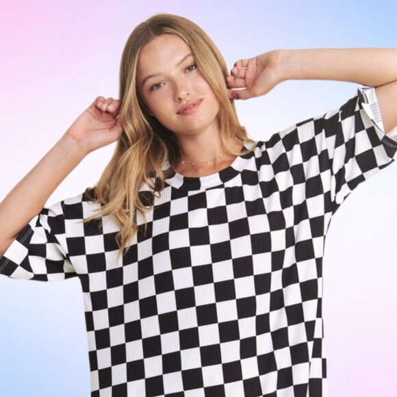 Lex Ribbed Playsuit in Black + White Checkerboard - Picture 9 of 10